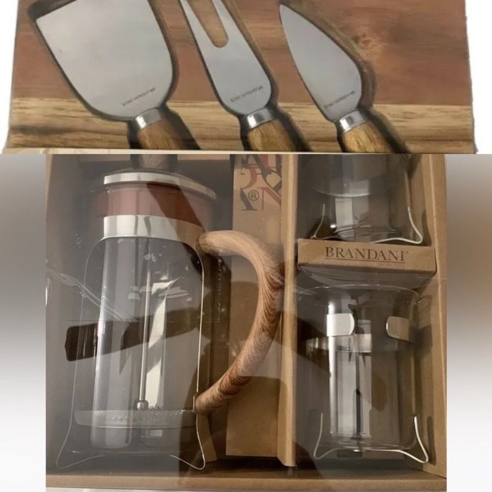 BRANDANI french press coffee maker and cheese knife set